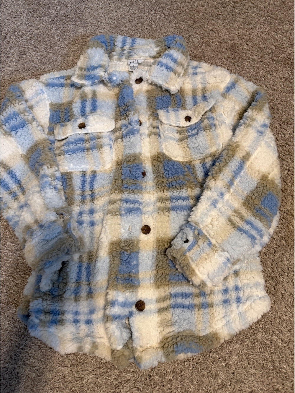 Rue21 Y2K Women's Sherpa Fleece Plaid Jacket Size Small